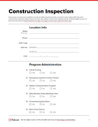Use this checklist to assess the operator's competency by checking valid certificates of training and observing operator's control and maneuvering of the forklift. Construction Inspection Checklist Checklist