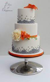 Burnt Orange And Silver Bead Wedding Cake Cake By Tiers Of Happiness Orange Wedding Cake Silver Wedding Cake Orange Wedding Colors