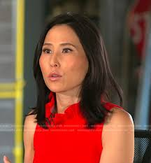 WornOnTV: Vicky's red ruffle neck sleeveless top