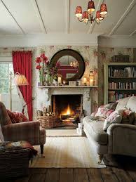 Shabby With Touches Of Red Would Swap Floral Paper For A Faded Plaid Or More Subtle Pa Country Living Room Design Cottage Living Rooms Country Cottage Decor