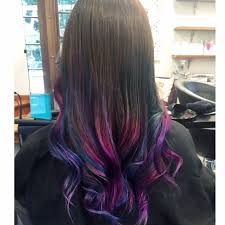 Purple Blue And Pink Ends On Balayage Ombre Blue Ombre Hair Blue And Pink Hair Balayage Hair Brunette Long