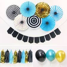 Birthday Blue Black And Gold Party Decorations Black Gold Blue Party Paper Fans Birthday Baby Boy Shower Party Decorations Baby Boy Shower Party Boy Party Decorations Shower Party Decorations