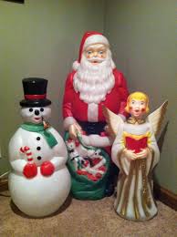 Vintage Outdoor Lighted Blow Molds Of Santa Snowman And A Angel We Used To Have The Santa Outsid Vintage Christmas Retro Christmas Vintage Christmas Ornaments