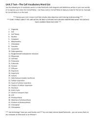 Strong, stiff, nonliving layer outside the cell membrane, located only in plant cells, made of cellulose,allows materials in and out of plant, protects & supports the plant. Unit 2 Test The Cell Vocabulary Word List