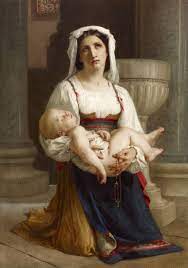 Italian Peasant Kneeling With Child William Adolphe Bouguereau William Adolphe Bouguereau Black And White Canvas Artist