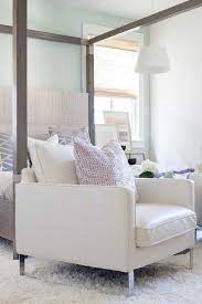 Find stylish home furnishings and decor at great prices! White Leather Accent Chair With Pink Fretwork Pillow Transitional Bedroom