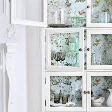 Wallpaper Behind Glassfront Cabinets Wallpaper Cabinets Vintage Dining Room Decor