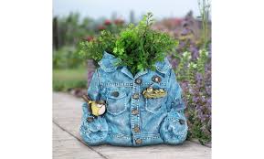 Characterized by a textured hand applied stone. Exhart Hand Painted Blue Denim Resin Planter Groupon