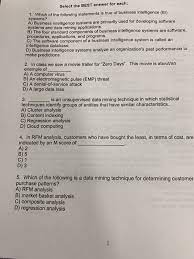 Solved Select The Best Answer For Each 1 Which Of The Chegg Com