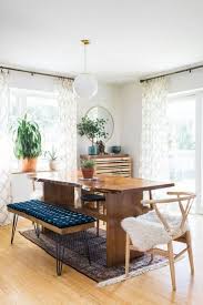 Mid Century Boho Dining Space With A Live Edge Table And Hairpin Ottoman 2020 Furniture Evler Modern