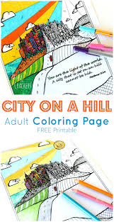 Flower coloring pages bible verse coloring sheets set of 5. City On A Hill Adult Coloring Page Free Printable