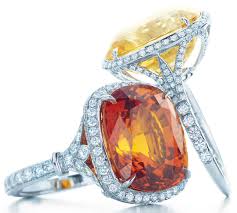 Two Gemstone And Diamond Rings By Tiffany Co One With A Yellow Sapphire And One With An Orange Sapphire From The 2013 Ti Gemstones Jewelry Orange Sapphire