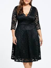 14 21 Knee Length Plus Size Formal V Neck Lace Dress Black 4xl Mobile Moda Para Mujer Moda Vestidos