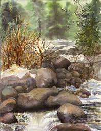 Landscape Water Colorado Rocks Woods Woodlands Forest Etsy Landscape Watercolor Images Watercolor Art Prints