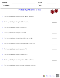 Probability Worksheets With A Pair Of Dice Probability Worksheets Probability Worksheet Template