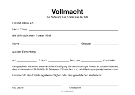 Jan 28, 2020 · vorge­fertigte muster bieten einen guten überblick über alle bereiche, die in der vollmacht enthalten sein sollten. Vollmacht Abholung Kita Pdf Vorlage Zum Ausdrucken