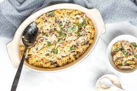 When we developed our easy summer suppers story, we challenged ourselves to revive this supermarket staple. Baked Pasta With Rotisserie Chicken And Shiitake Mushrooms Ahead Of Thyme