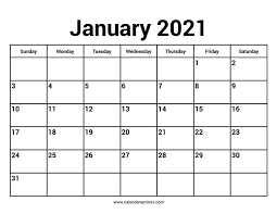 January 2021 Calendars Calendar Options Planner template is easy to print from pdf or save a picture in png format for further processing january 2021 calendars calendar options