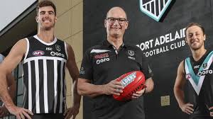 Port adelaide players got changed into their prison bar guernseys after the showdown win over the crows. Port Adelaide Chairman David Koch We Are Port Adelaide Facebook