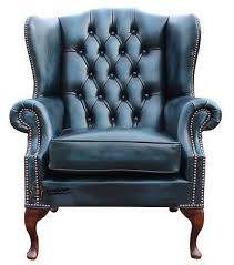 New Chesterfield Queen Anne High Back Wing Chair Antique Oxblood Red Leather Queen Anne Furniture Fireside Chairs Blue Leather Chair