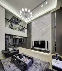 High ceiling modern open plan living room house interior with high vaulted ceiling. Contemporary Modern High Ceiling Living Room Decoomo