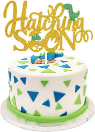 Amazon Com Hatching Soon Dinosaur Cake Topper Welcome Baby Glitter Dino Eggshell Decor Hello Baby Gender Reveal Baby Shower It S A Boy Party Decoration Grocery Gourmet Food