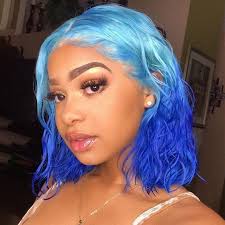 Black And Blue Bob Wig Colodo Brazilian Lace Frontal Wig Ombre Blue Water Wave Human Hair Wig Pre Plucked Glueless Bob Wig Hair Inspiration Short Human Hair Wigs Curly Hair Styles