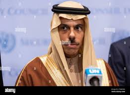 Prince Faisal bin Farhan A.F. Al Furhan Al-Saud, Minister for Foreign  Affairs of the Kingdom of Saudi Arabia speaks during press briefing at UN  Headquarters in New York