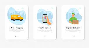 Order Express Delivery Service Online Banner Smartphone With Mobile App For Shipment Tracking Delivery Man And Van Mobile App Delivery Man App