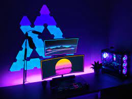 Maybe The Color Scheme Is Cliche But I Think It Came Together Pretty Nice Gaming Room Setup Video Game Room Design Battlestation