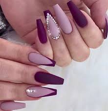 60 Most Stunning Dark Coffin Nails Ideas You May Try For Prom And Wedding Page 36 Of 45 Marble Nails Design With Rhinestones Purple Nail Art Maroon Nails