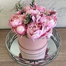 Floral Centrepiece Flower Hat Box Home Decor With Pink Etsy Floral Centerpieces Flower Hats Flower Centerpieces