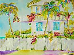 Florida Beach House On Watercolor Paper