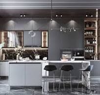 47 Inches Vietnam Smart Grey Cabinets Multi-Layer Storage Modern Comercial  Colored Glass Complete Sets Kitchen Buffet Cabinet