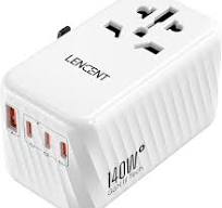 LENCENT 140W Universal Travel Adapter, International Plug Adaptor, GaN Fast  Charger with 3 PD3.1 Type C+1 QC USB A, All in One Travel Essentials, ...