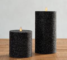 Premium Flicker Flameless German Glitter Pillar Candle Black Pottery Barn