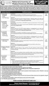 National University of Medical Sciences NUMS Jobs 2018 Latest