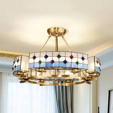8 Lights Round Chandelier Mediterranean Style Glass Pendant Lamp In Blue For Hotel Takeluckhome Com