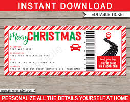 Christmas Road Trip Ticket Template Surprise Road Trip Reveal Ticket Template Road Trip Gifts Christmas Coupons