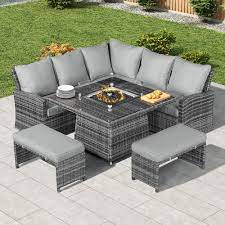 Check spelling or type a new query. Cambridge Corner Rattan Dining Set With Firepit Table Grey Kobocrete