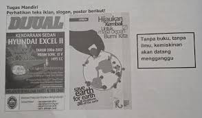 5 Soal Ini Dari Gambar Diatas Ya1 Identifikasilah Mana Yang Termasuk Iklan Slogan Dan Poster Brainly Co Id