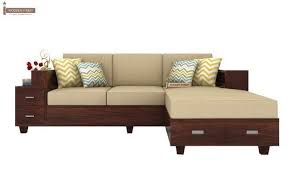 Idf studio, an interior design firm out of san francisco created this small living room, which is a. Buy Solace L Shaped Wooden Sofa Walnut Finish Online In India Wooden Street Wooden Sofa Designs Wooden Sofa Set Designs Sofa Set Designs