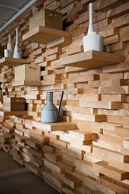 Looks A Little Like A Reverse Library Where All The Books Are Stacked So That You Can T Read The Binding Also Remin Accent Wall Designs Modern Wall Decor Wood