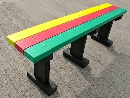 Traditional garden recycled plastic 9 piece dining set. Multicoloured Tees Bench Garden Park No Back Recycled Plastic Trade