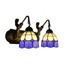 Double Light Wall Sconce In Mediterranean Style Mermaid With White Purple Glass Shade Tiffany Style Beautifulhalo Com