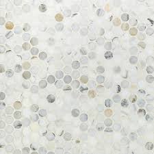 Ivy Hill Tile Calacatta Penny Round 11 25 In X 12 In 10mm Polished Marble Floor And Wall Mosaic Tile 0 94 Sq Ft Ext3rd100498 The Home Depot Polish Marble Floor Penny Tiles Bathroom
