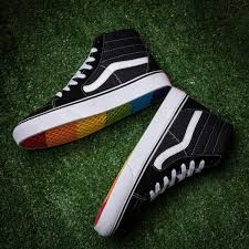 Black And Rainbow Vans Rainbow Vans Old Skool Sk8 Hi Classic Unisex Rainbow Sole High Top Black And White Canvas Sneakers In 2020 Rainbow Vans Vans Vans Old Skool