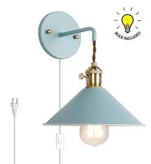 It's a code violation to draw the power from the bathroom light circuit or from a circuit serving receptacles in any other install a ground fault interrupting outlet at the location you prepared. Amazon Com Kiven Nordic Wall Sconce One Cable Mains Plug And On Off Switch Blue Macaron Bedside Reading Light E26 Edison Co Copper Lamps Lamp Holder Sconces