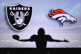 Bradley chubb (55) of the denver broncos celebrates his tackle on josh jacobs (28) of the oakland raiders during the first quarter of an nfl game in. Las Vegas Raiders Vs Denver Broncos Nfl Game American Football League Match Silhouette Of Professional Player Celebrate Touch Down Screen In Background 390617012 Larastock