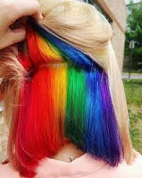 Naturally Blonde Hair With A Hidden Rainbow Inside To Look Like A Fairy Rainbow Hair Color Hidden Hair Color Hair Color Pastel